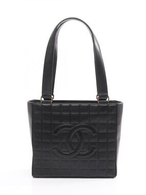 Chanel Tote Bag Chocolate Bar Black Lambskin Choco